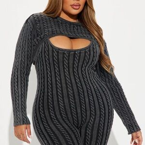 Black and Gray Knit Jumpsuit